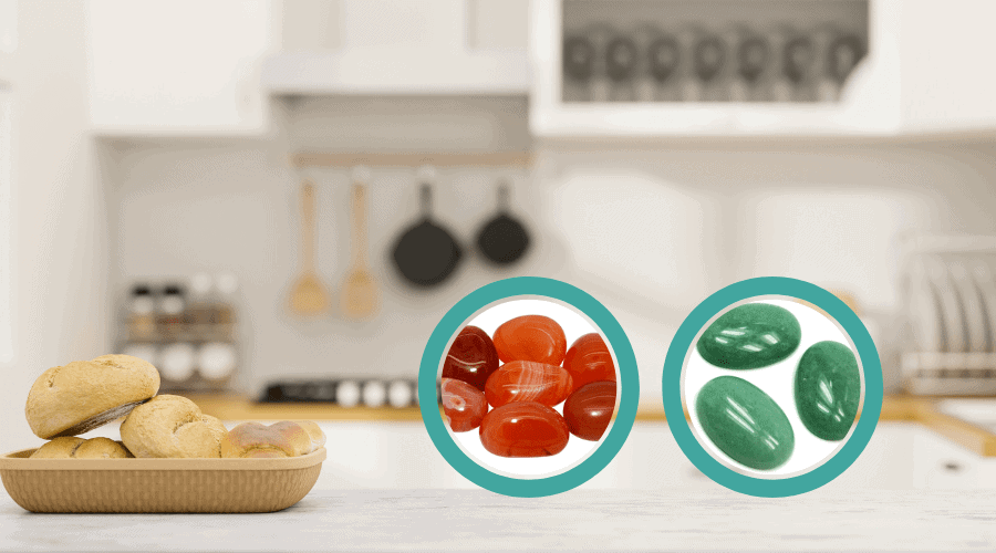 Where to Place Crystals in Your Home 5 Kitchen green Aventurine and Carnelian