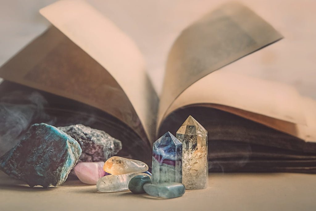 Spiritual books with crystals