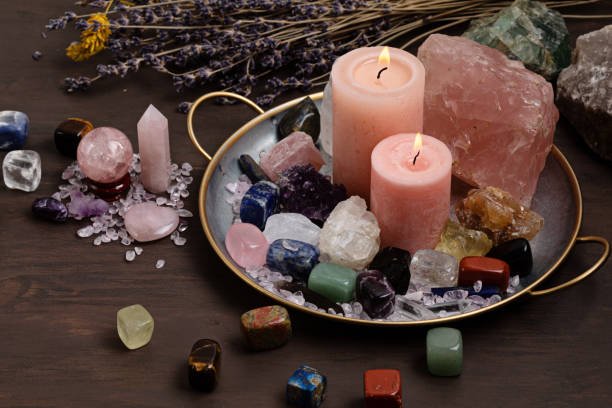 Crystals, candles, and sacred ritual space